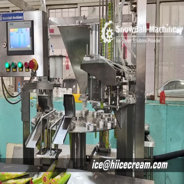 ice cream calippo callipo filling machine test run, calippo callipo filler, calippo making machine, ice pop filler, push up frozen lolly ice cream filler